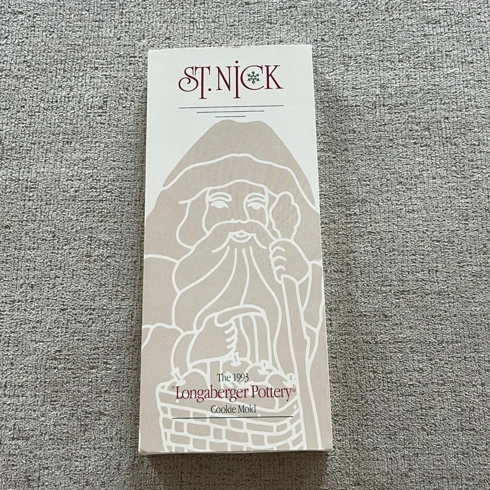 Longaberger Pottery 1993 Christmas St Nick Cookie Mold Terracotta Stoneware Box